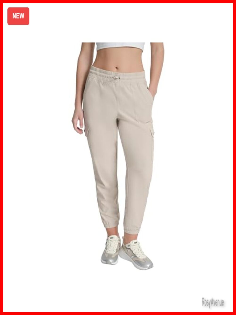 Wide Leg Cargo Jogger Sweatpants Adjustable Waist Woven High Rise